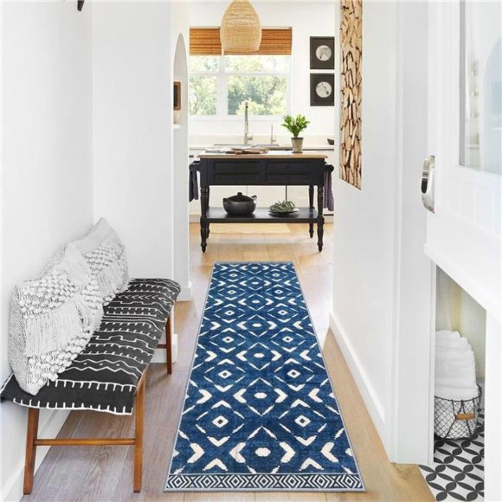 NEW Blue Boho Runner Rug Area Rug - Picture 2 of 3